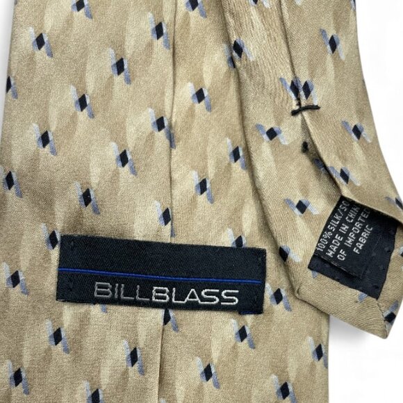 Bill Blass Silk Tie Geometric Warm Oat Tan Beige - Picture 4 of 6